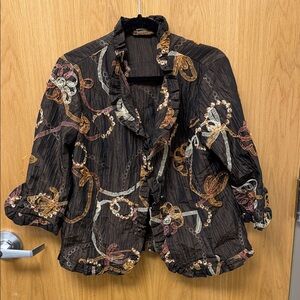 Agora iridescent brown Ruffle-Trim floral Jacket